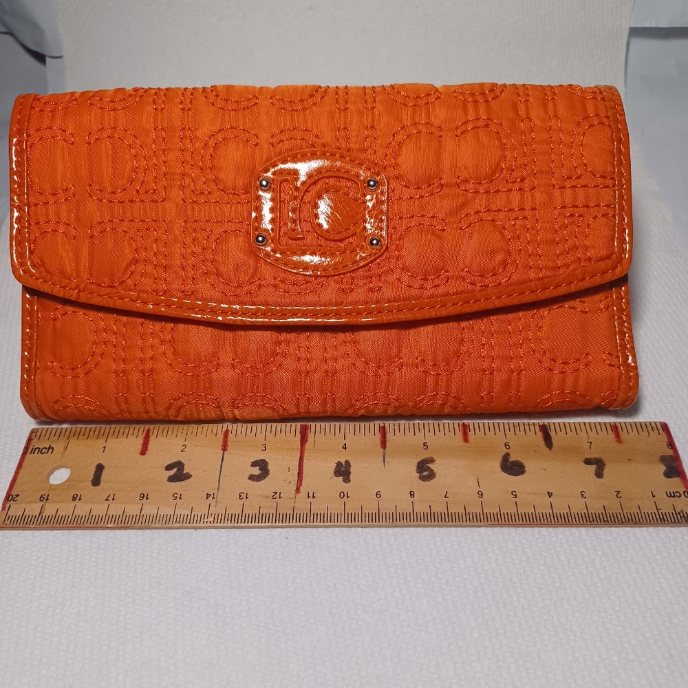 Liz Claiborne Orange Quilted LC Fabric Wallet - Size 7.5” x 4.25”
